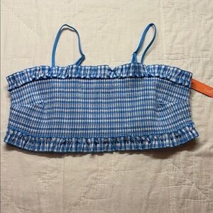 NWT Colsie Blue Gingham Smocked Bralette Crop Top Cottagecore Bandeau Bustier 2X
